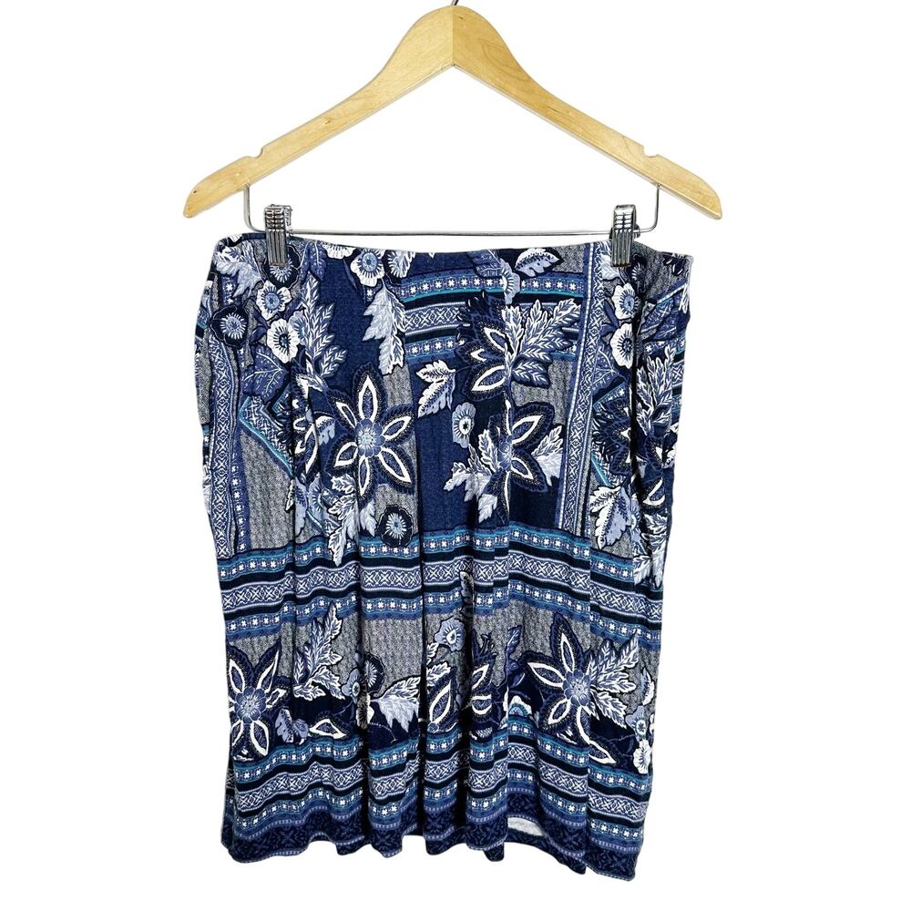 J. Jill Women's Blue Floral Mixed Print Skirt Midi sz M